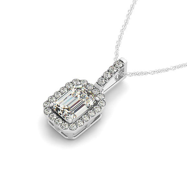 Halo Pendant With Emerald Center Diamond in 14k White Gold (1 1/5 cttw) Bids.com