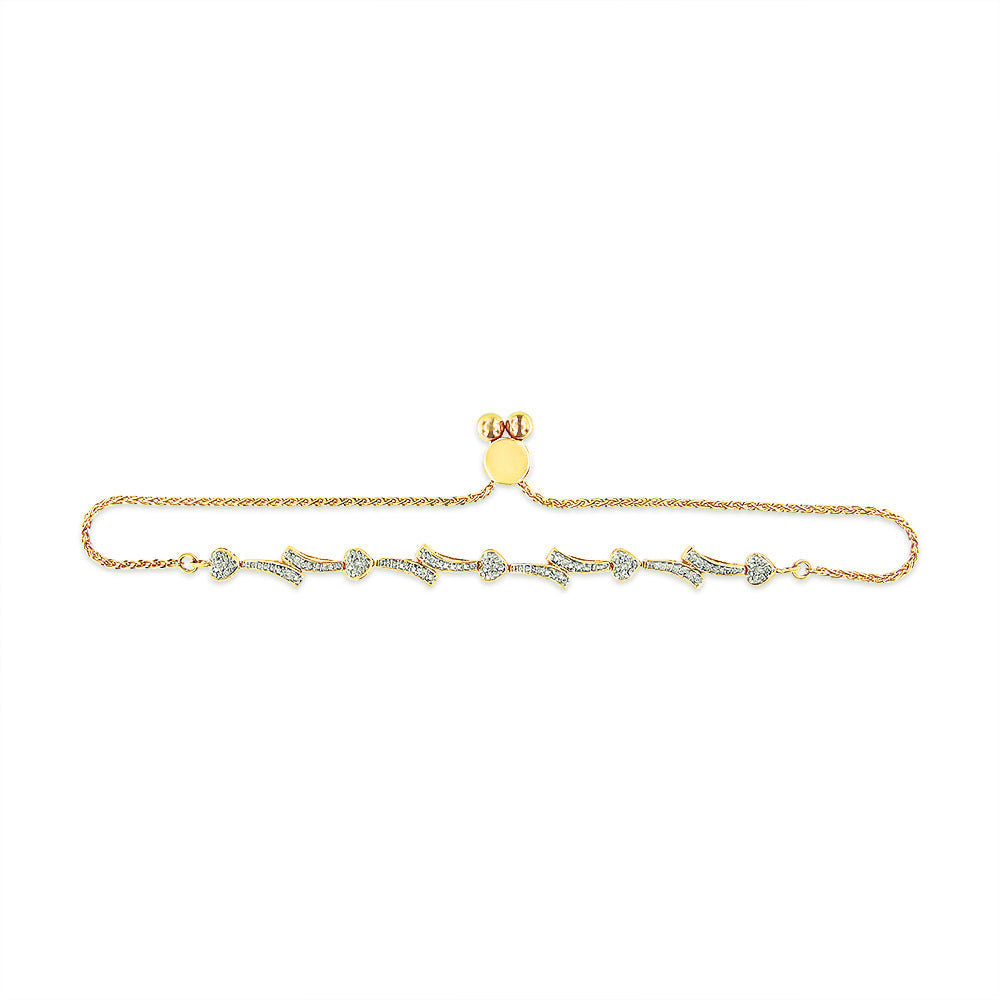 14K Yellow Gold Plated .925 Sterling Silver Diamond Accent Heart and Wave Link Bolo Bracelet (I-J Color, I2-I3 Clarity) - 6" to 9" Adjustable Bids.com