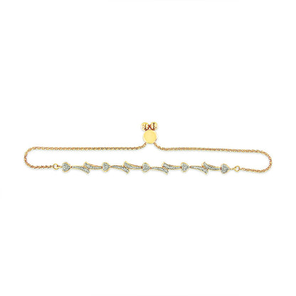 14K Yellow Gold Plated .925 Sterling Silver Diamond Accent Heart and Wave Link Bolo Bracelet (I-J Color, I2-I3 Clarity) - 6" to 9" Adjustable Bids.com