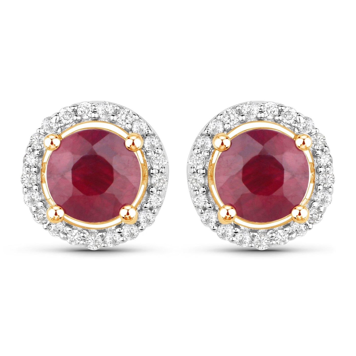 1.22 Carat Genuine Ruby and White Diamond 14K Yellow Gold Earrings Bids.com