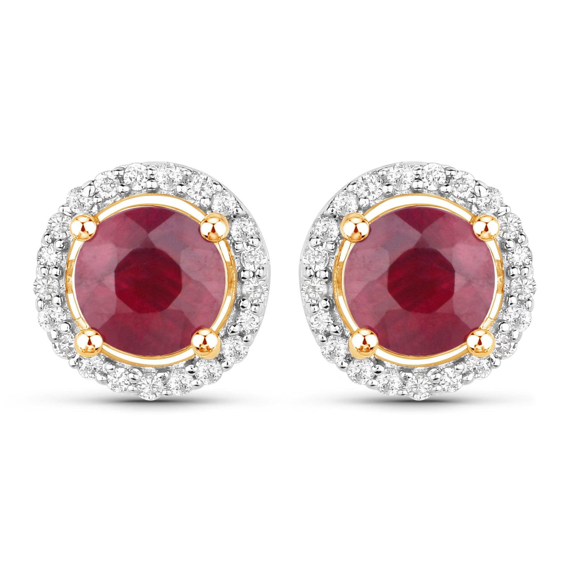 1.22 Carat Genuine Ruby and White Diamond 14K Yellow Gold Earrings Bids.com