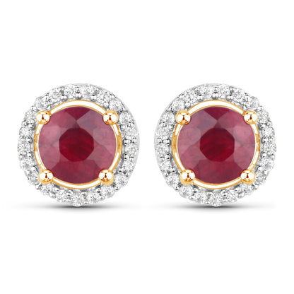 1.22 Carat Genuine Ruby and White Diamond 14K Yellow Gold Earrings Bids.com
