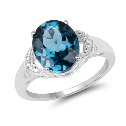 4.26 Carat Genuine London Blue Topaz & White Topaz .925 Sterling Silver Ring Bids.com