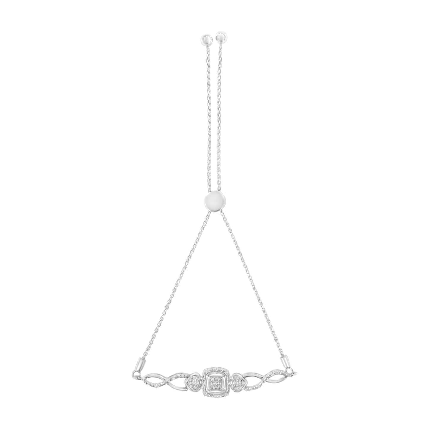 .925 Sterling Silver Diamond Cushion Frame Heart-Sides Twist 4â€-10â€ Adjustable Bolo Tennis Bolo Bracelet (I-J Color, I3 Clarity) Bids.com