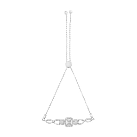 .925 Sterling Silver Diamond Cushion Frame Heart-Sides Twist 4â€-10â€ Adjustable Bolo Tennis Bolo Bracelet (I-J Color, I3 Clarity) Bids.com