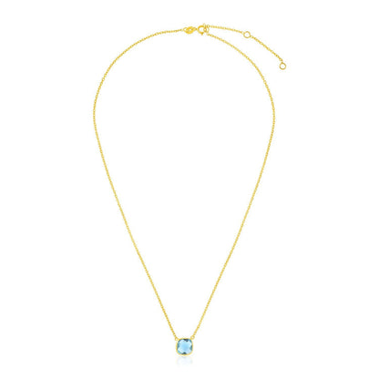 14k Yellow Gold 17 inch Necklace with Cushion Blue Topaz Bids.com