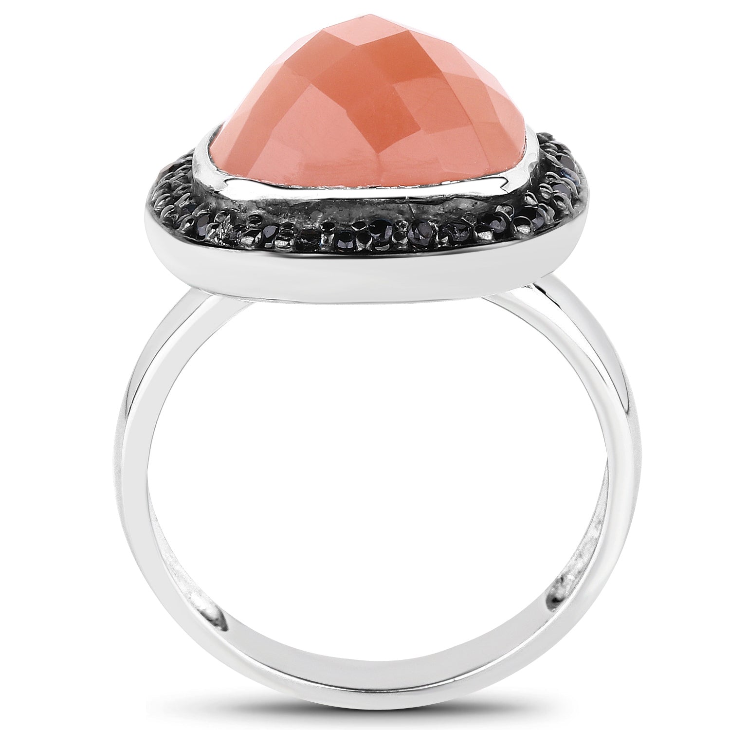 6.46 Carat Genuine Peach Moonstone and Black Spinel .925 Sterling Silver Ring Bids.com