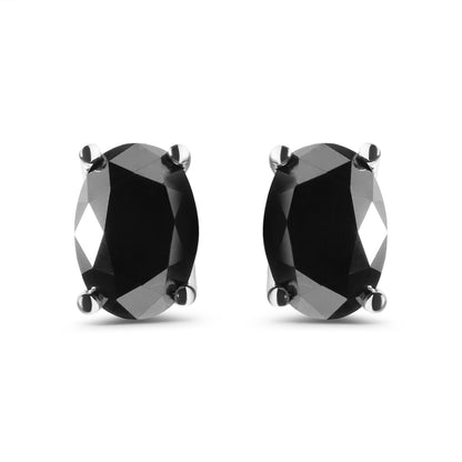 14K White Gold 3.00 Cttw Oval Cut Black Diamond Solitaire Stud Earrings (Black Color, I2-I3 Clarity) Bids.com