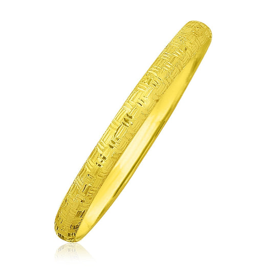 10k Yellow Gold Greek Pattern Textured Bangle Bids.com