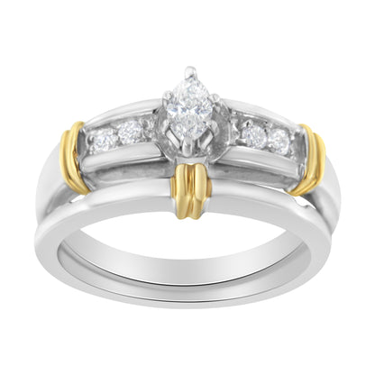 14K Yellow and White Gold 1/3 Cttw Marquise Diamond Cocktail Engagement Ring Set (H-I Color, SI1-SI2 Clarity) - Size 7 Bids.com