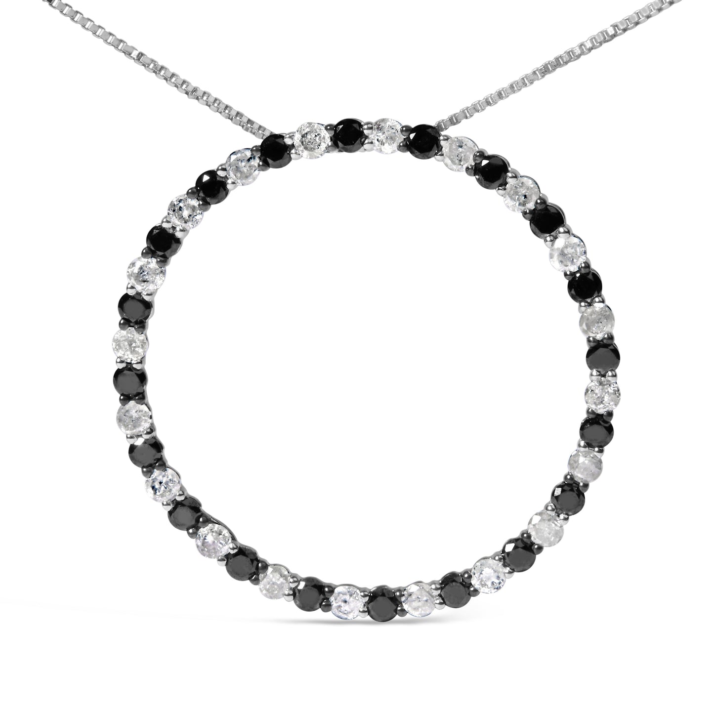 .925 Sterling Silver 2.0 Cttw Alternating Black and White Diamond Open Hoop Circle Pendant Necklace (H-I Color, I2-I3 Clarity) - 18" Inches Bids.com