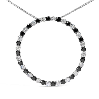 .925 Sterling Silver 2.0 Cttw Alternating Black and White Diamond Open Hoop Circle Pendant Necklace (H-I Color, I2-I3 Clarity) - 18" Inches Bids.com