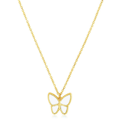 14k Yellow Gold High Polish Butterfly Peral Paste Necklace Bids.com