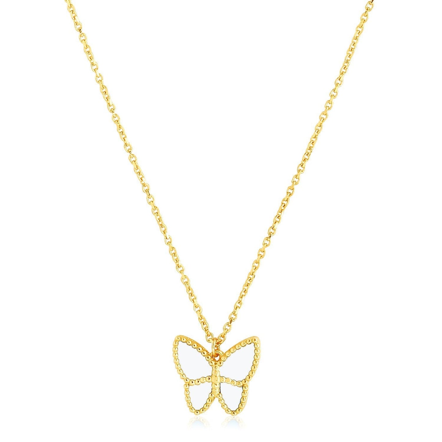 14k Yellow Gold High Polish Butterfly Peral Paste Necklace Bids.com
