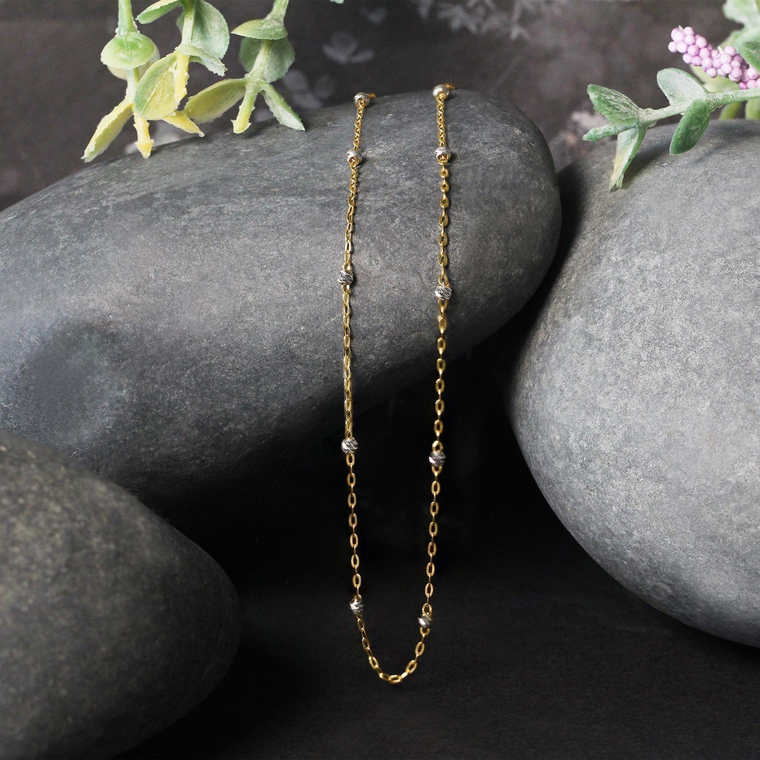 Diamond Cut Bead Links Pendant Chain in 14k Two Tone Gold (3.5mm) Bids.com