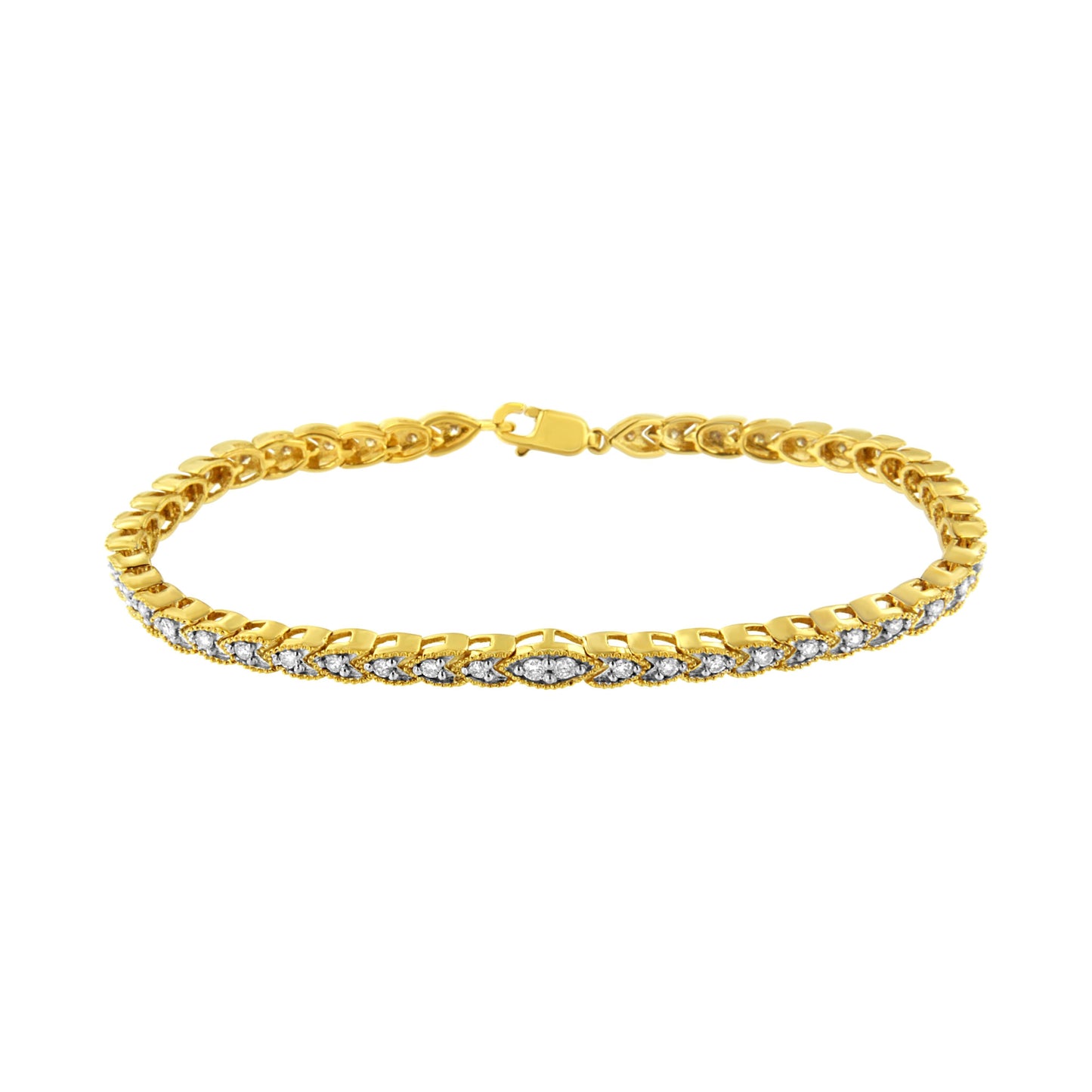10K Yellow Gold Plated .925 Sterling Silver 1 cttw Prong-Set Diamond Pear Shape Link Bracelet (I-J Color, I1-I2 Clarity) - 7.25" Bids.com