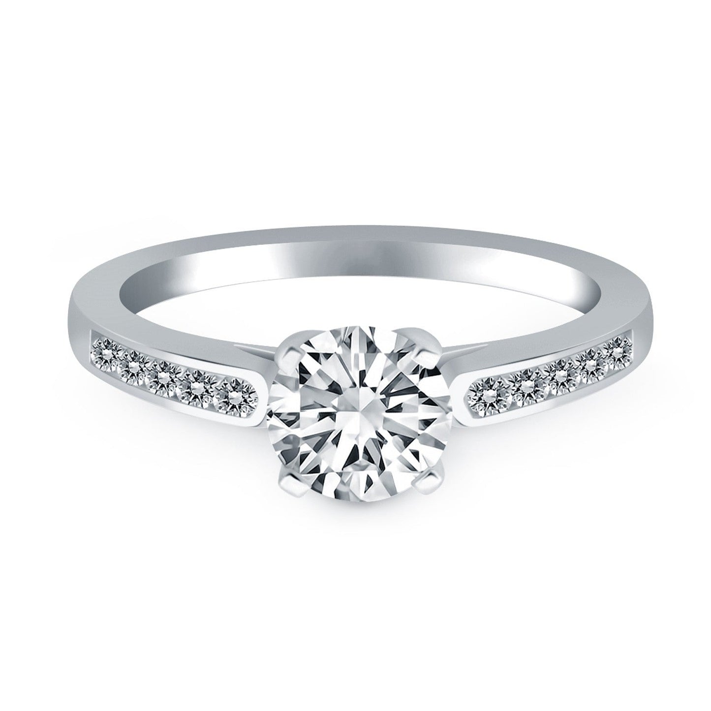 14k White Gold Diamond Channel Cathedral Engagement Ring Bids.com