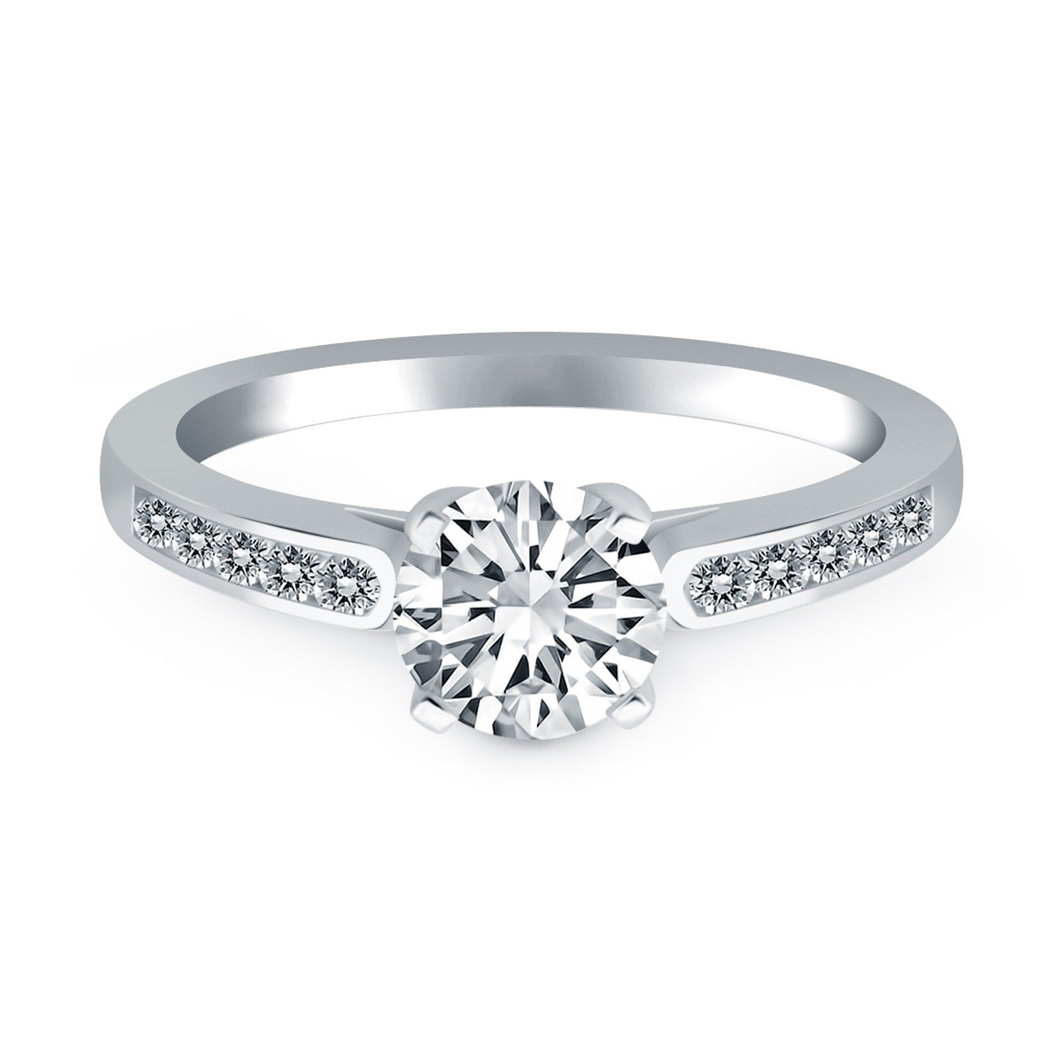 14k White Gold Diamond Channel Cathedral Engagement Ring Bids.com