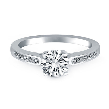 14k White Gold Diamond Channel Cathedral Engagement Ring Bids.com