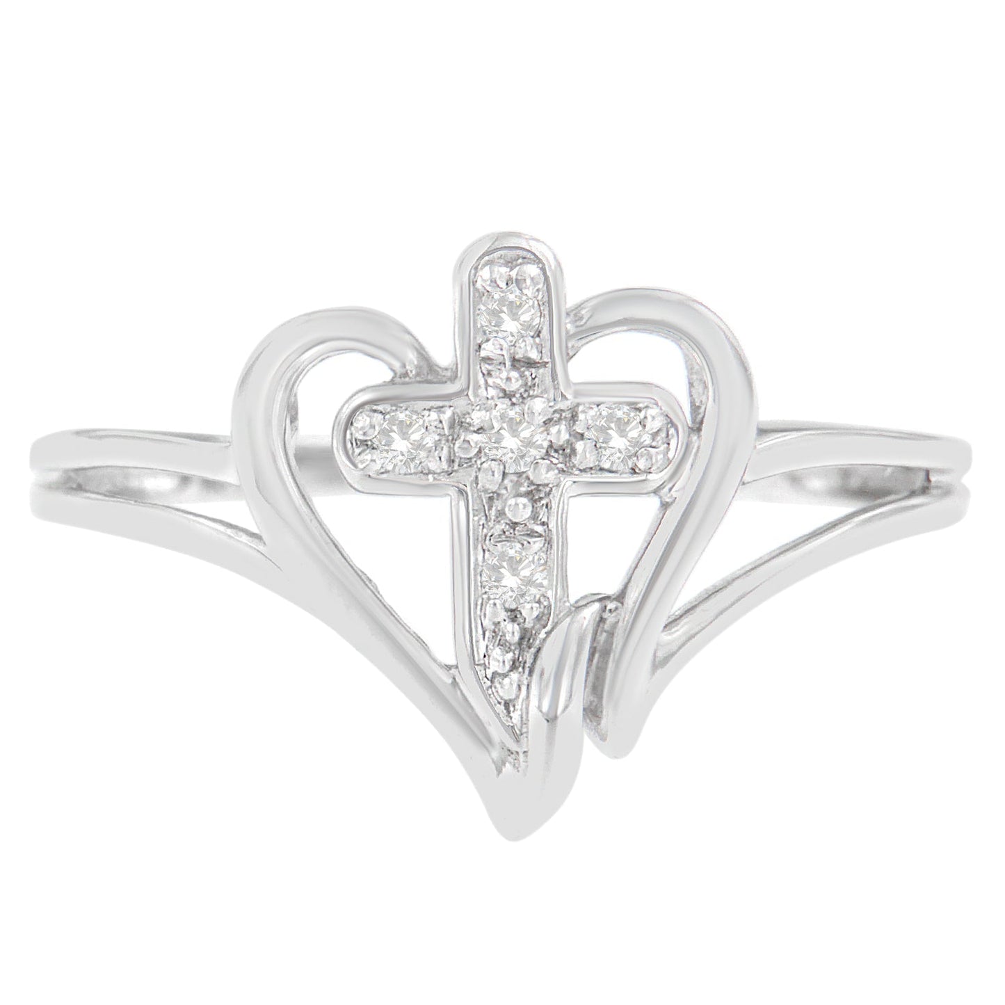 10K White Gold Diamond-Accented Cross & Open Heart Promise Fashion Ring (H-I Color, I1-I2 Clarity) - Size 7 Bids.com