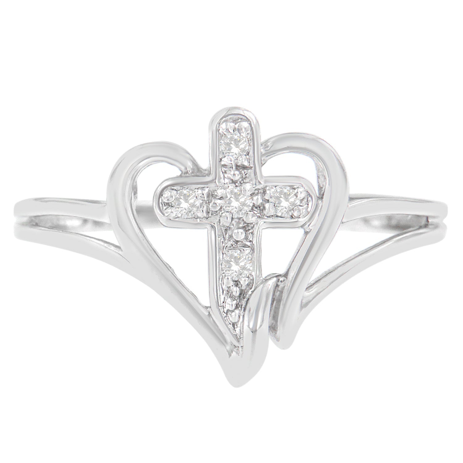 10K White Gold Diamond-Accented Cross & Open Heart Promise Fashion Ring (H-I Color, I1-I2 Clarity) - Size 7 Bids.com