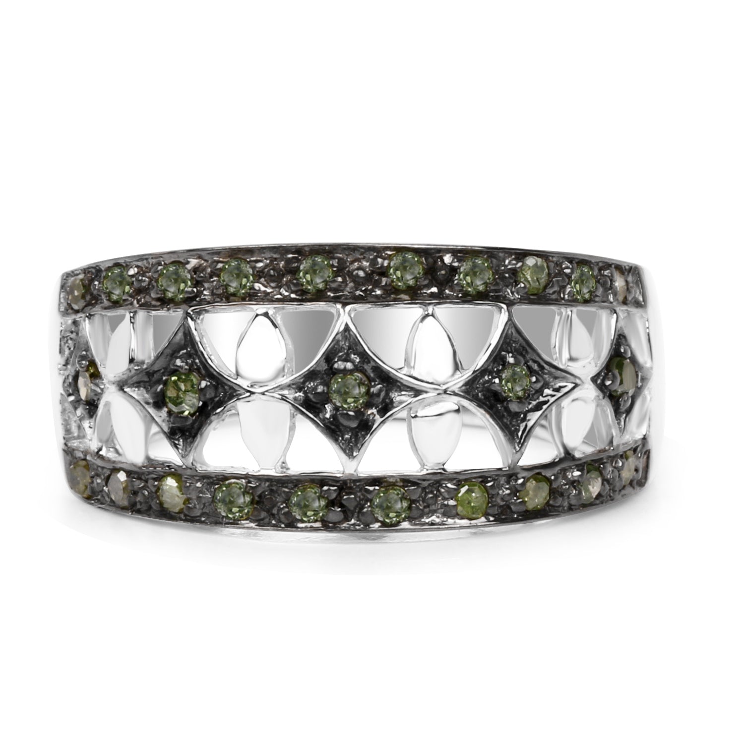 0.32 Carat Genuine Green Diamond .925 Sterling Silver Ring Bids.com