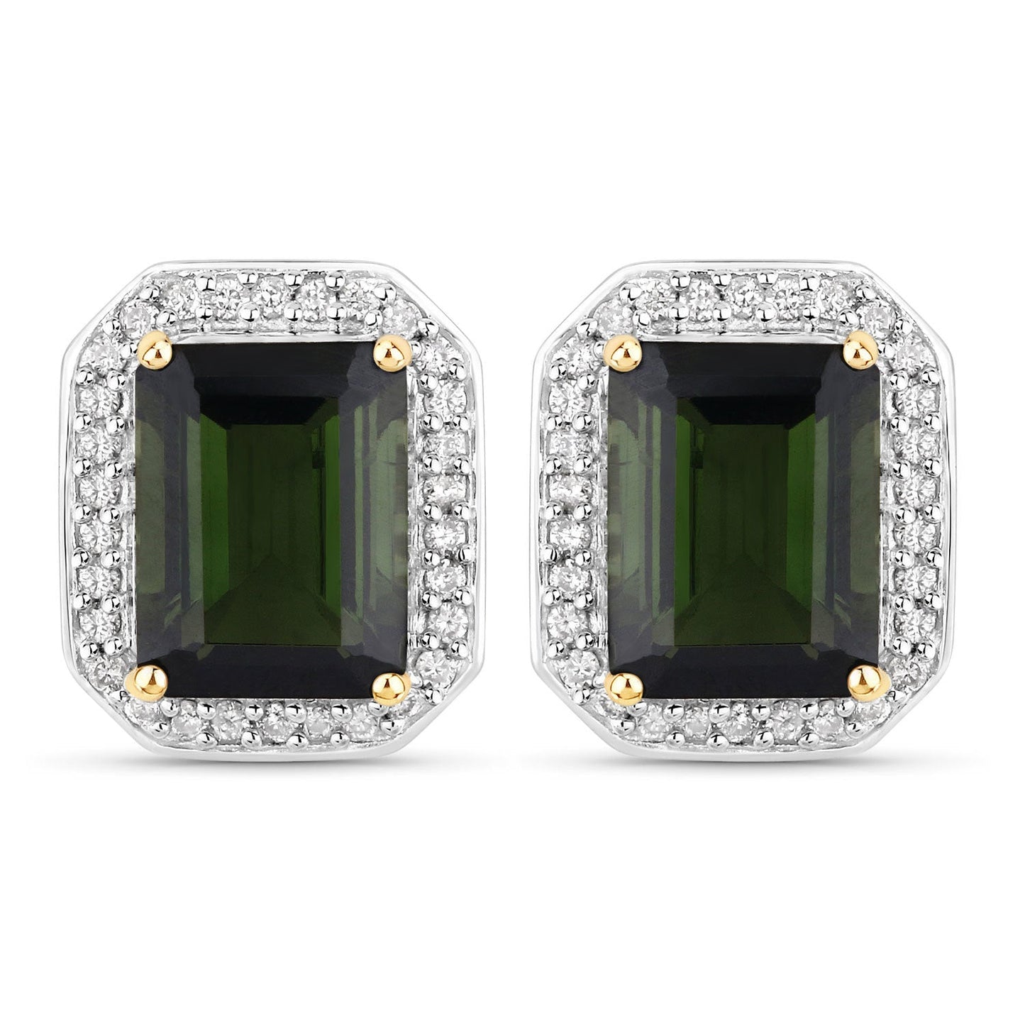 3.57 Carat Genuine Green Tourmaline and White Diamond 14K Yellow Gold Earrings Bids.com