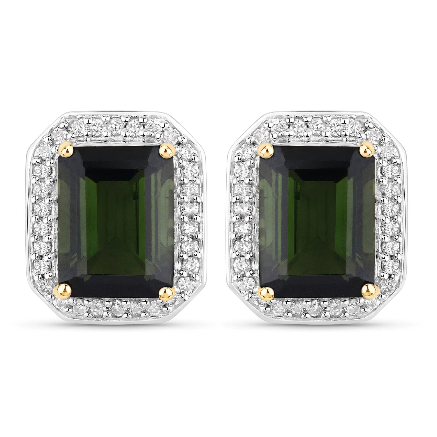 3.57 Carat Genuine Green Tourmaline and White Diamond 14K Yellow Gold Earrings Bids.com