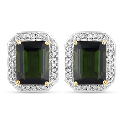 3.57 Carat Genuine Green Tourmaline and White Diamond 14K Yellow Gold Earrings Bids.com