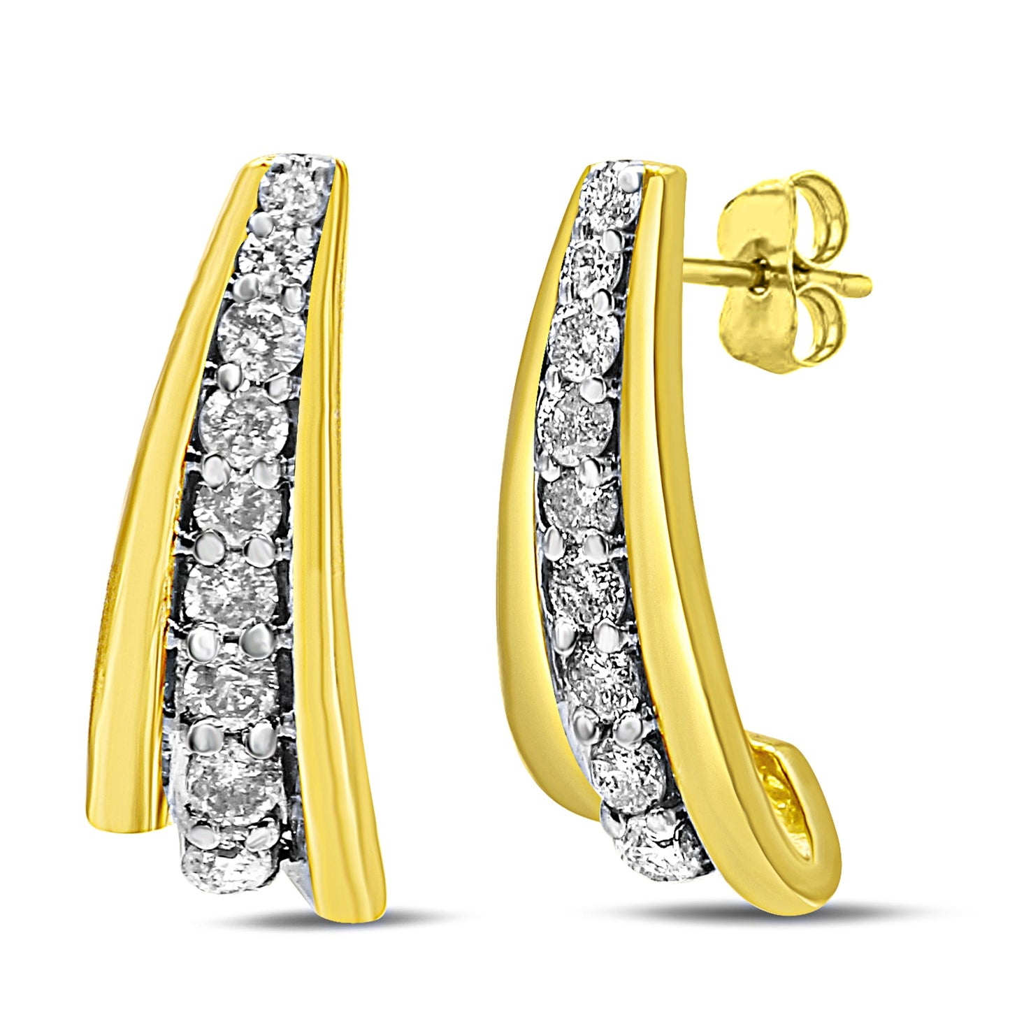 10K Yellow Gold Plated .925 Sterling Silver 0.50 Cttw Round Diamond Graduated Huggie Earrings (I-J Color, I2-I3 Clarity) Bids.com