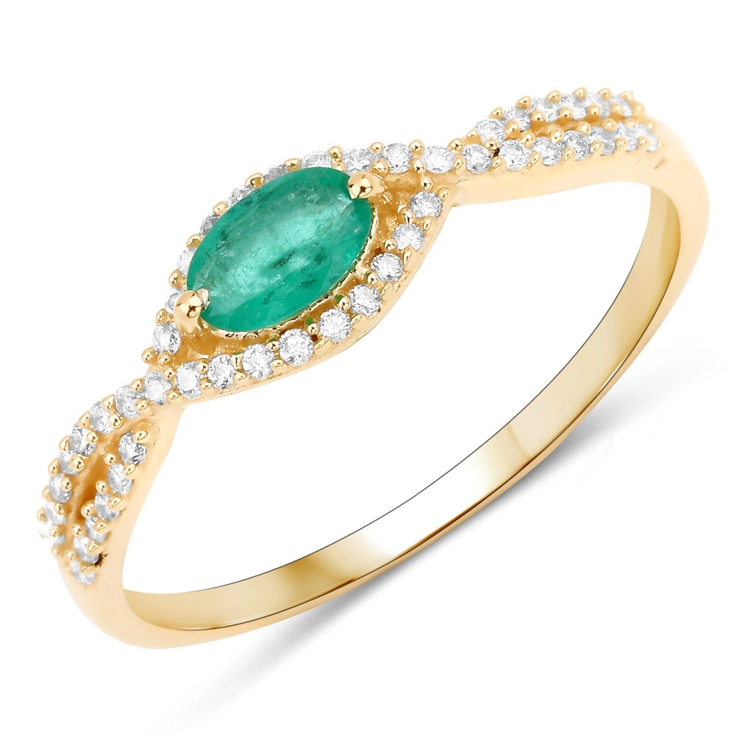 0.32 Carat Genuine Zambian Emerald and White Diamond 14K Yellow Gold Ring Bids.com