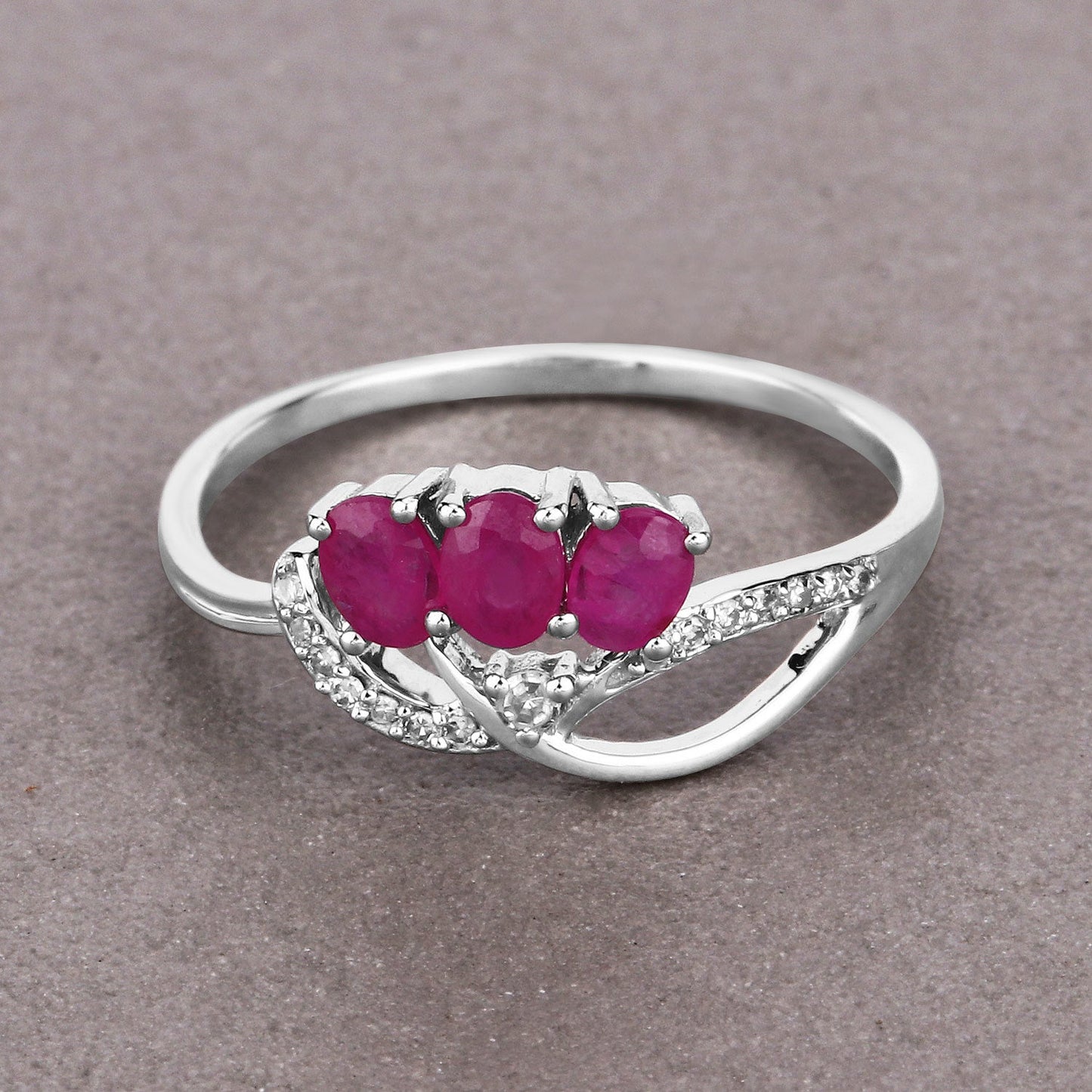 0.71 Carat Genuine Ruby and White Diamond 14K White Gold Ring Bids.com