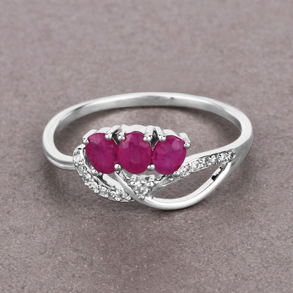 0.71 Carat Genuine Ruby and White Diamond 14K White Gold Ring Bids.com
