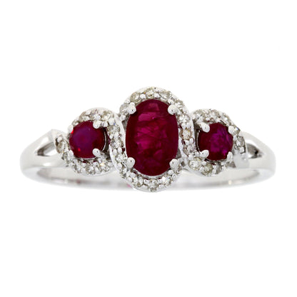 1.04ct Ruby Diamond 3 Stone Ring 14KT White Gold Bids.com