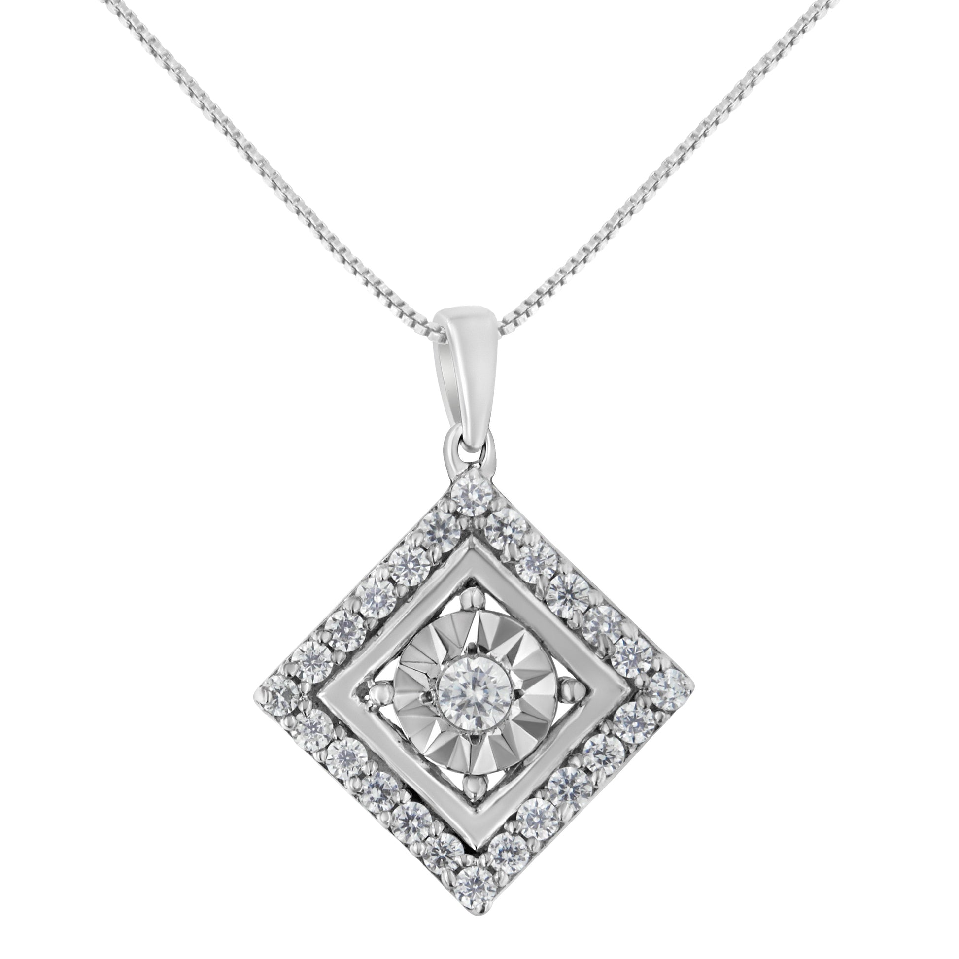 10KT White Gold 1/2 cttw Diamond Square Pendant Necklace (I-J Color, I2-I3 Clarity) Bids.com