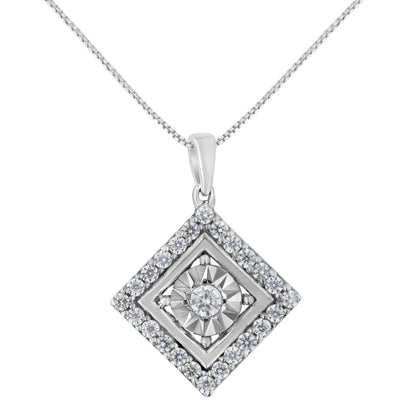 10KT White Gold 1/2 cttw Diamond Square Pendant Necklace (I-J Color, I2-I3 Clarity) Bids.com