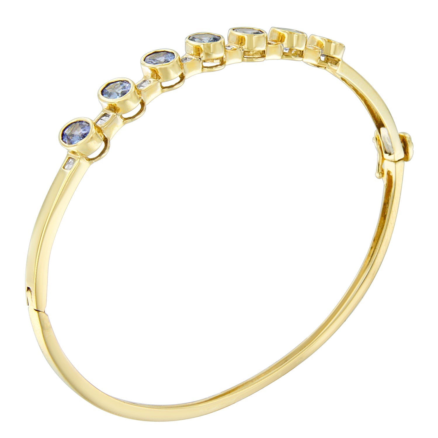 14K Yellow Gold Alternating Bezel Set 5MM Oval Shaped Tanzanite and 1/5 Cttw Diamond Bangle Bracelet (H-I Color, VS2-SI1 Clarity) - Fit's wrists up to 7.25" Inches Bids.com
