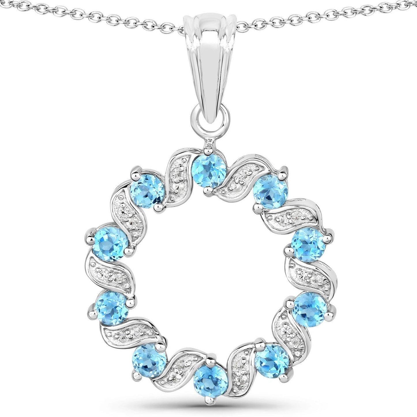 1.30 Carat Genuine Swiss Blue Topaz and White Topaz .925 Sterling Silver Pendant Bids.com