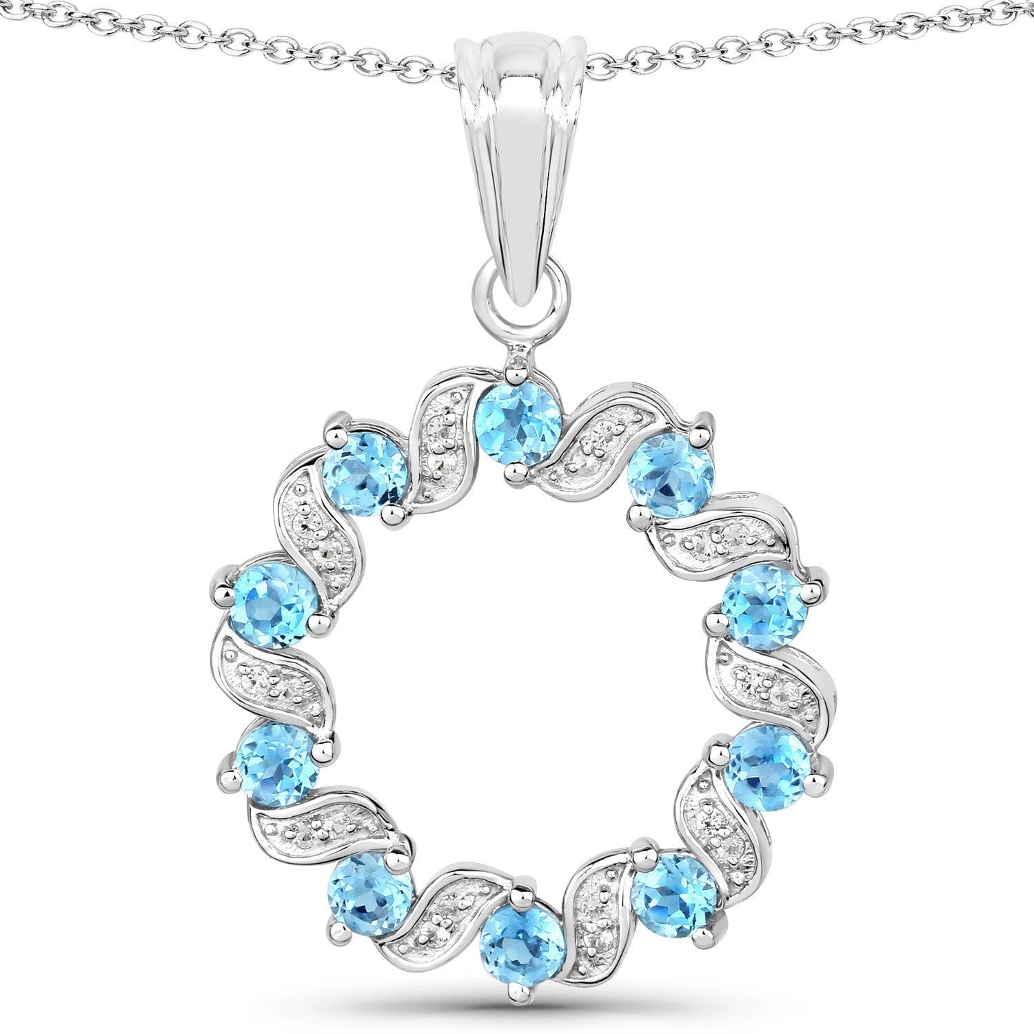 1.30 Carat Genuine Swiss Blue Topaz and White Topaz .925 Sterling Silver Pendant Bids.com