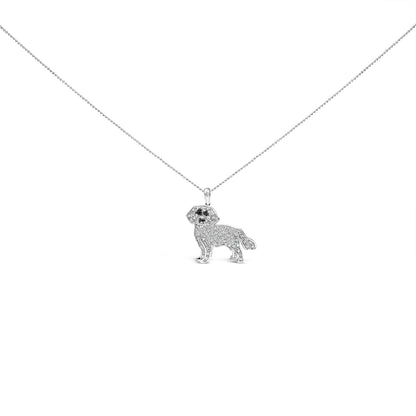 .925 Sterling Silver 1/3 Cttw White and Black Diamond  Labrador Retriever Dog Pendant Necklace (I-J Color, I2-I3 Clarity) - 18" Inches Bids.com
