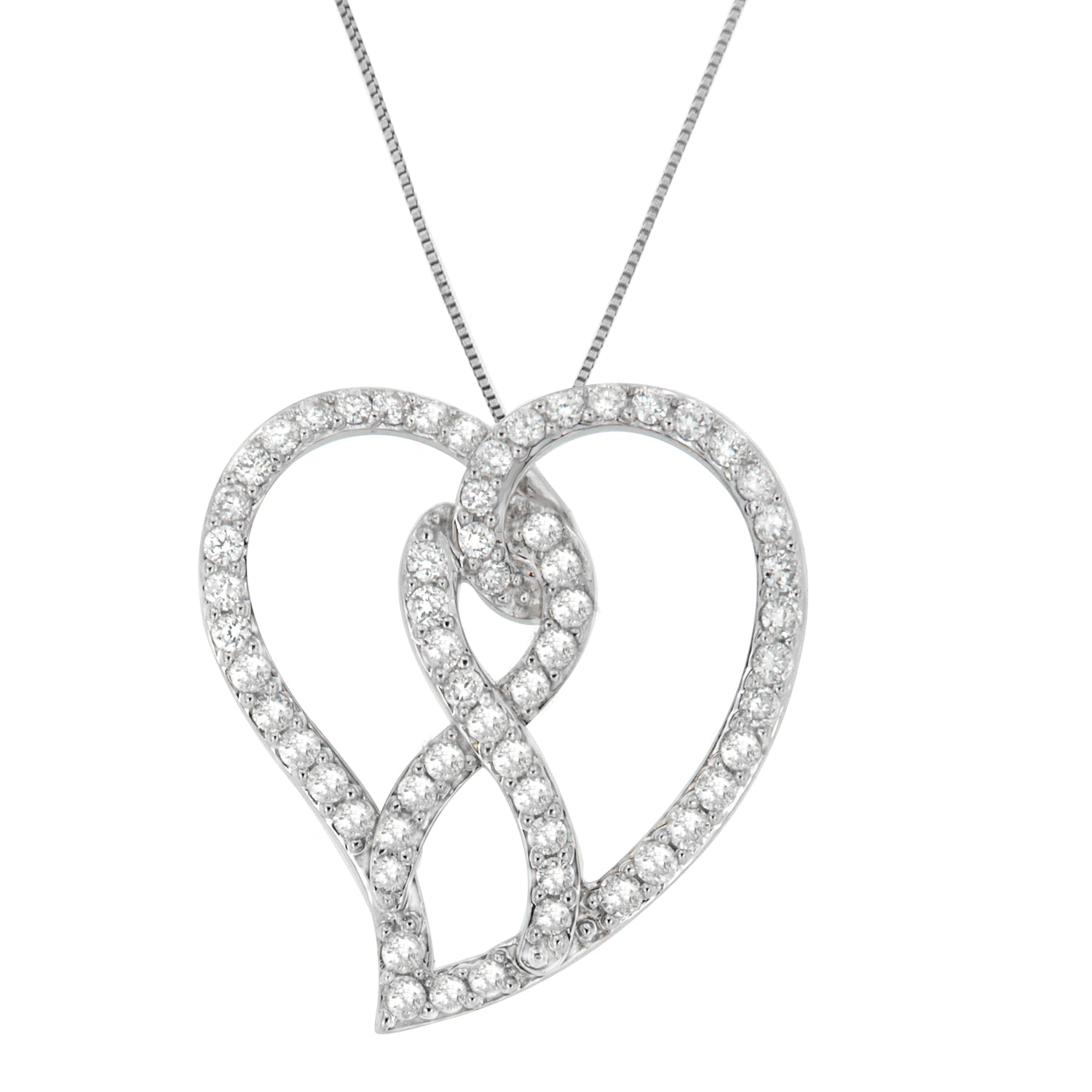 14K White Gold 1.0 Cttw White Diamond Awareness Ribbon & Open Heart 18" Pendant Necklace (H-I Color, I1-I2 Clarity) - White Diamond Ribbon Bids.com