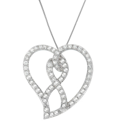 14K White Gold 1.0 Cttw White Diamond Awareness Ribbon & Open Heart 18" Pendant Necklace (H-I Color, I1-I2 Clarity) - White Diamond Ribbon Bids.com