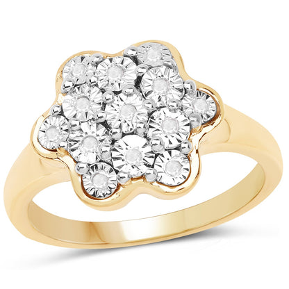 14K Yellow Gold Plated 0.07 Carat Genuine White Diamond .925 Sterling Silver Ring Bids.com