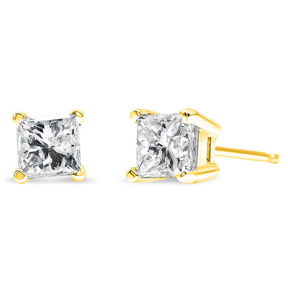 AGS Certified 1/4 Cttw Princess-Cut Square Diamond 4-Prong Solitaire Stud Earrings in 14K Yellow Gold (J-K Color, SI2-I1 Clarity) Bids.com