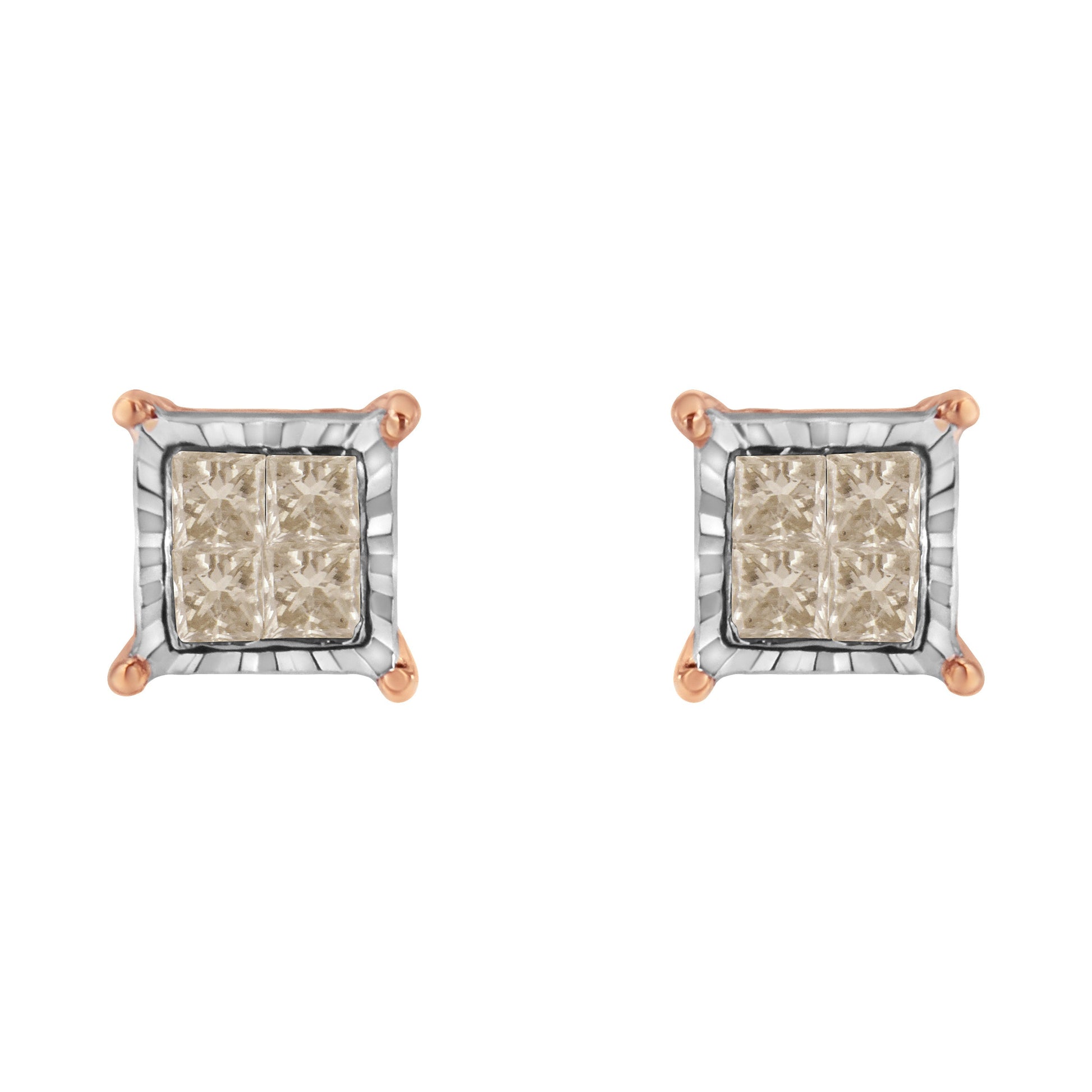 10K Two-Toned Princess-Cut Composite Diamond Stud Earrings (1/2 cttw, J-K Color, I1-I2 Clarity) Bids.com