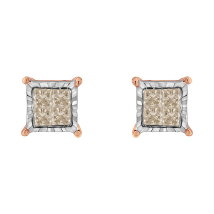 10K Two-Toned Princess-Cut Composite Diamond Stud Earrings (1/2 cttw, J-K Color, I1-I2 Clarity) Bids.com
