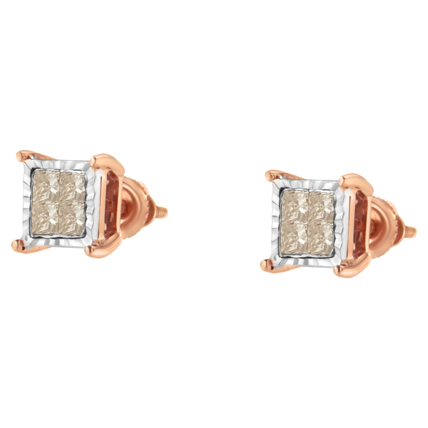 10K Two-Toned Princess-Cut Composite Diamond Stud Earrings (1/2 cttw, J-K Color, I1-I2 Clarity) Bids.com