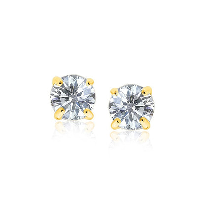 14k Yellow Gold Stud Earrings with White Hue Faceted Cubic Zirconia Bids.com