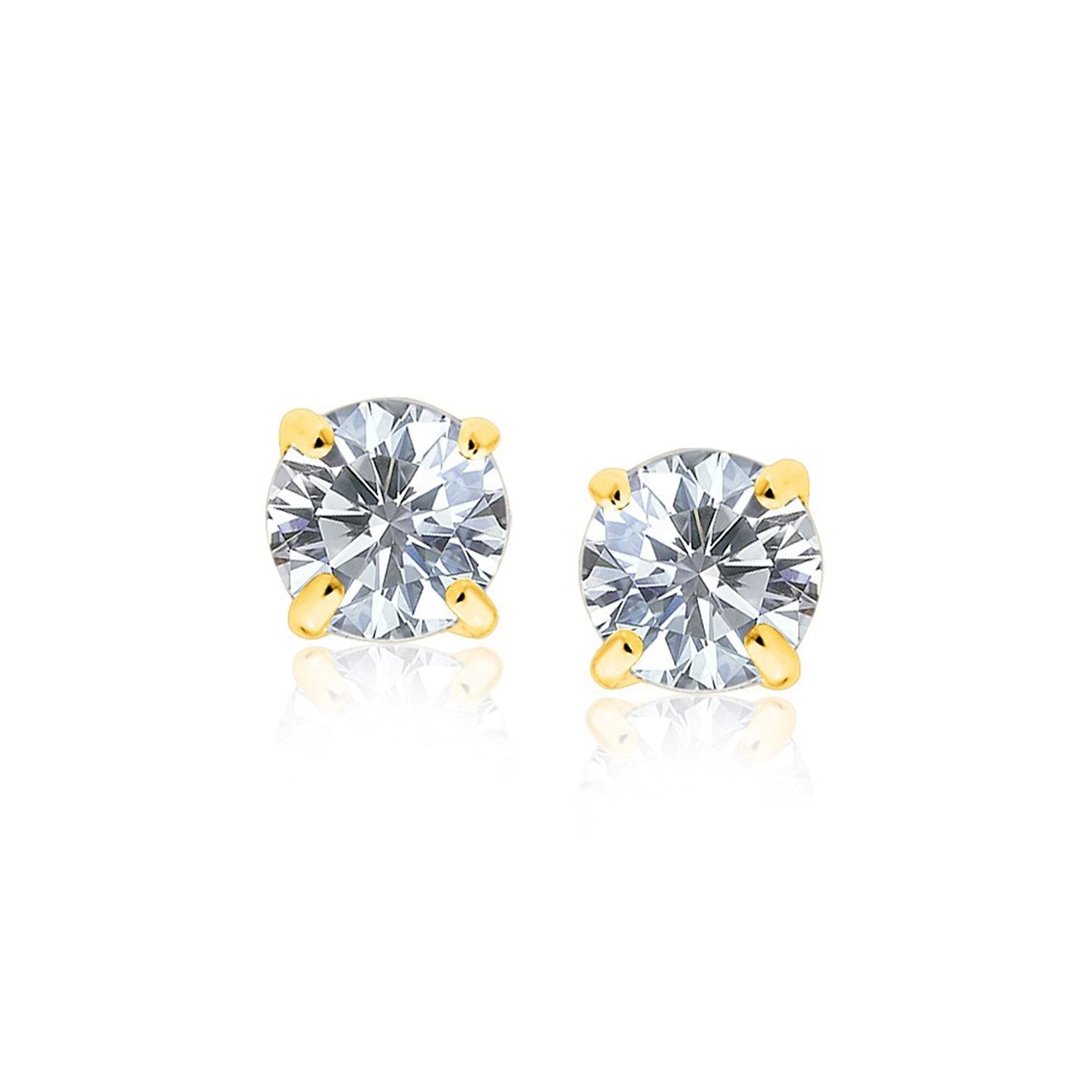 14k Yellow Gold Stud Earrings with White Hue Faceted Cubic Zirconia Bids.com