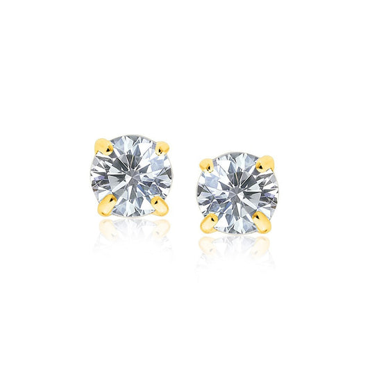 14k Yellow Gold Stud Earrings with White Hue Faceted Cubic Zirconia Bids.com